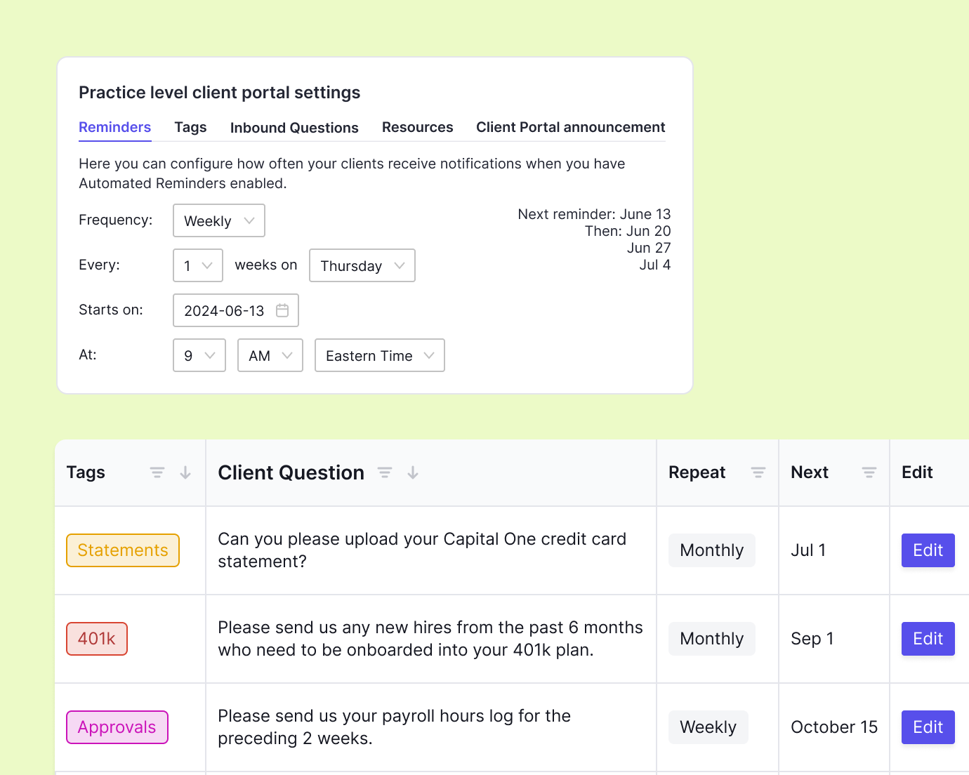 client portal settings